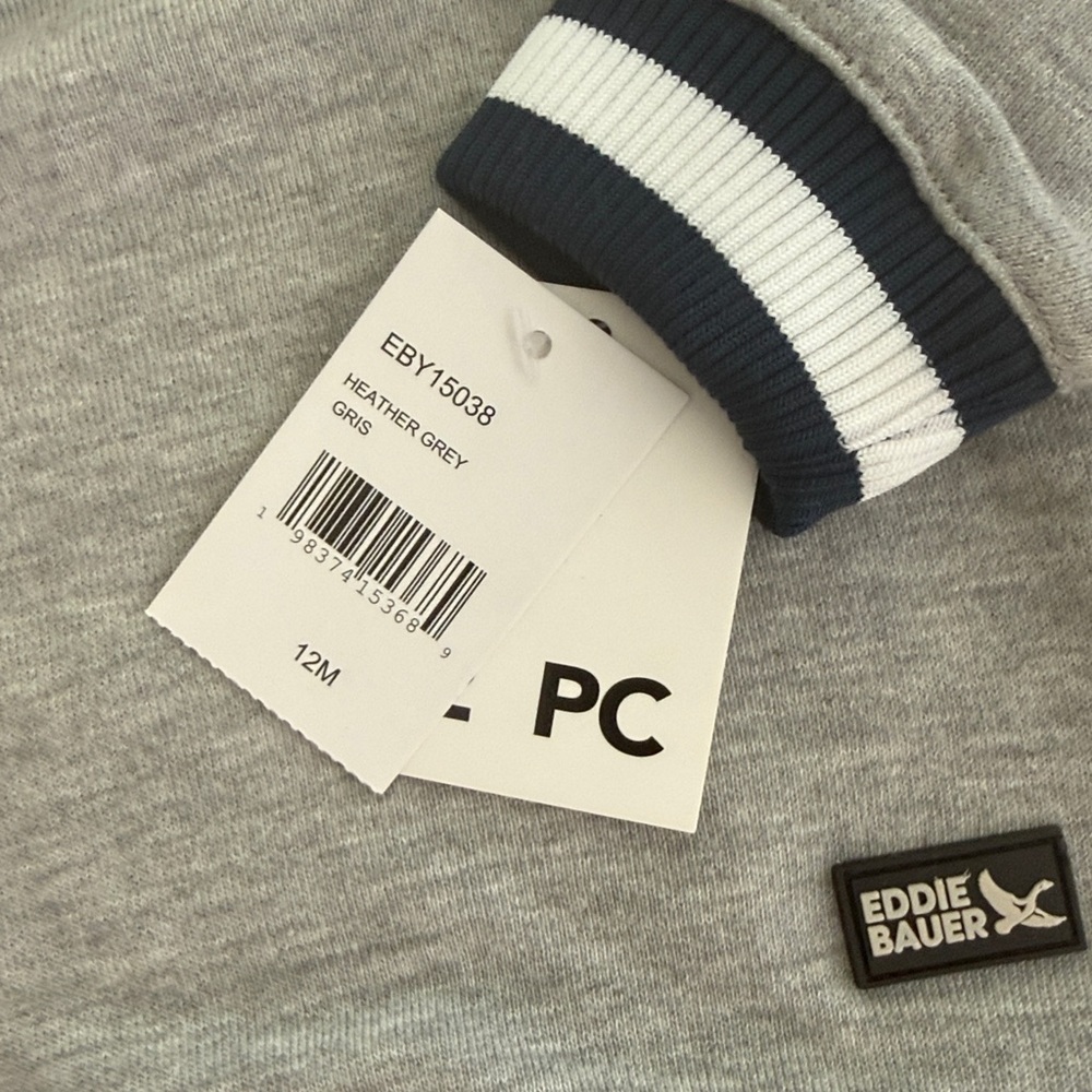 Eddie Bauer Grey Baby Boy Sweatshirt Hoodie and Shorts Set with Navy Trim 12 M - Picture 4 of 9